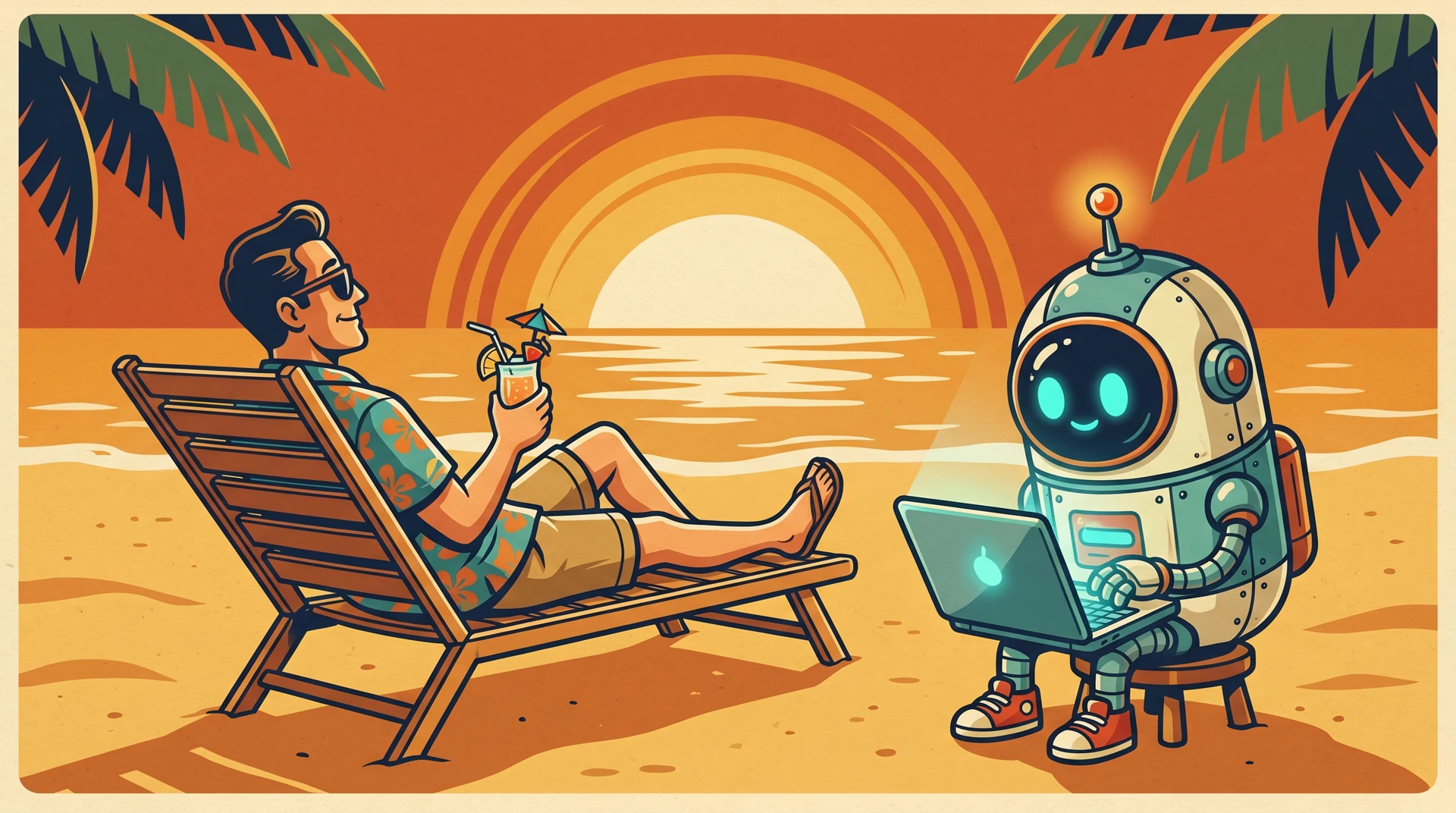 A host relaxing at sunset while CoHost Bot works